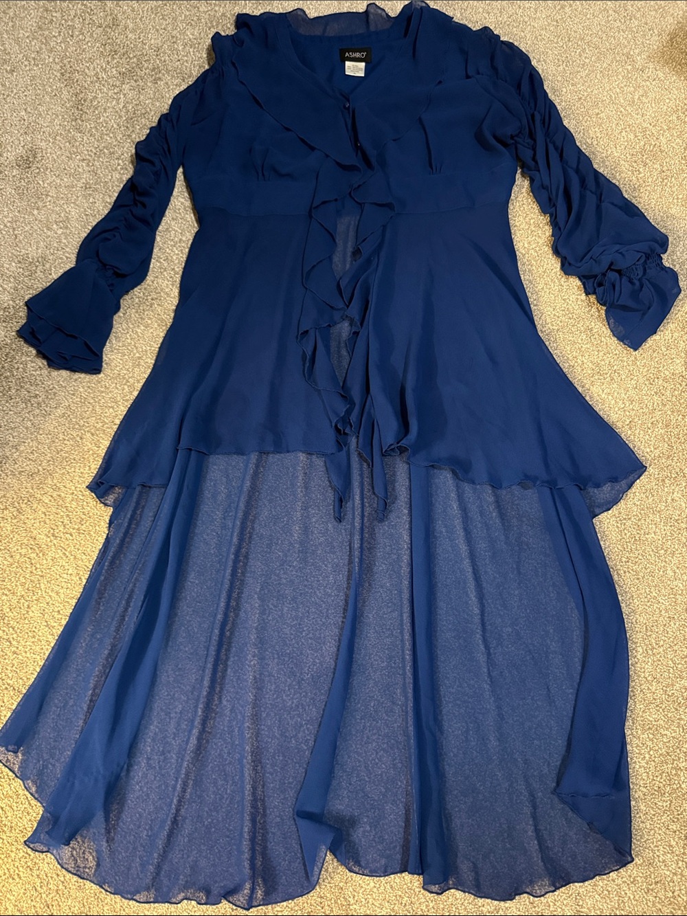 Ashley By 26 International Navy Blue Ruffle Chiffon Maxi Top